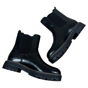 NWT Athlefit Chelsea Solid Ankle Boots Black Chunky Lug Sole Edgy Size 11